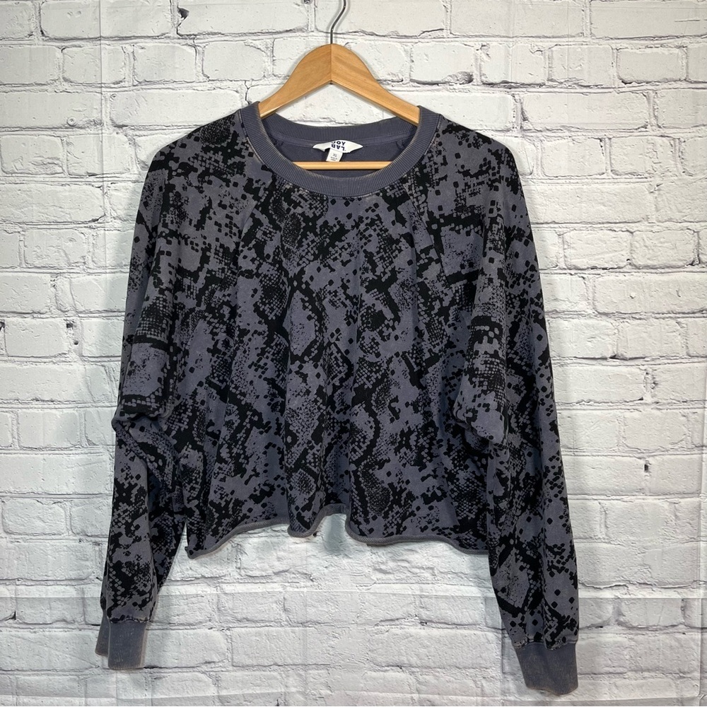 Joy Lab Cropped Sweatshirt Womens Size XL Blue Black Geometric Long Sleeve